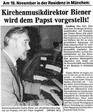 Zeitungsbericht aus der Westflischen Rundschau ber die Einladung zum Papstempfang in die Residenz Mnchen (November 1980)